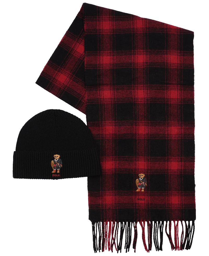 Polo Ralph Lauren Men's Holiday Bear Beanie and Scarf, 2-Piece Set