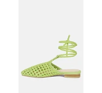 Tutsi Womens Handwoven Honeycomb Tie Up Flat Mules