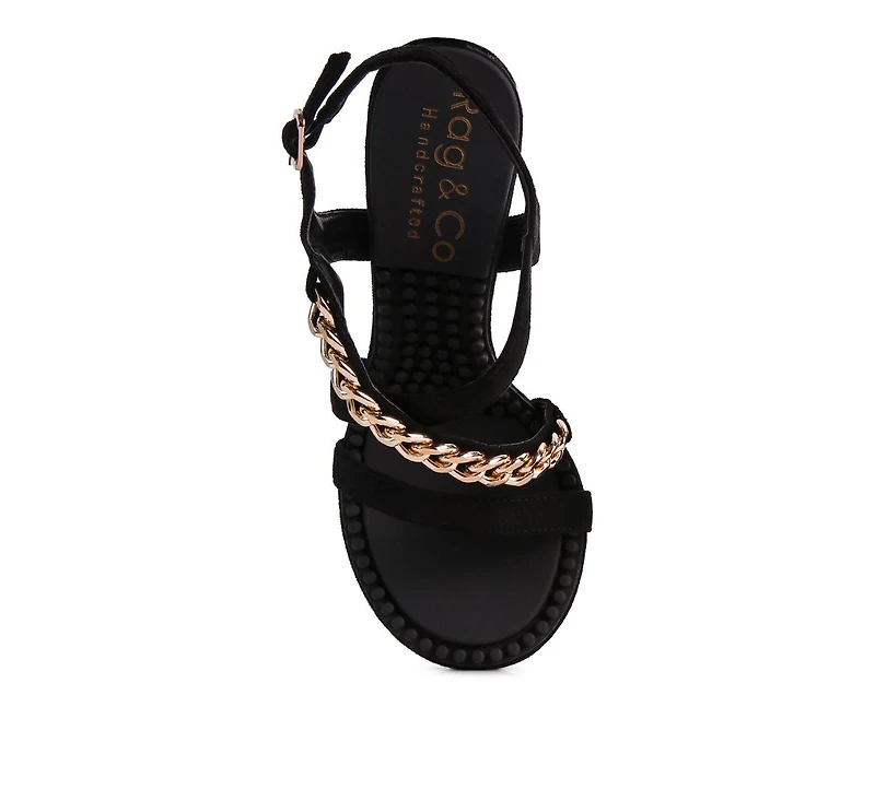 Domeda Womens Metal Chain Embellished Sandals