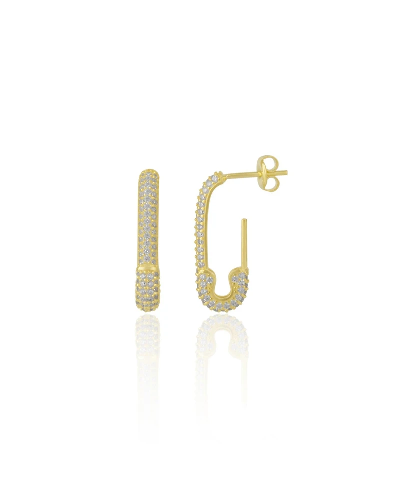 Spero London Women's Pave Stud Safety Pin Earring Jewelled Sterling Silver