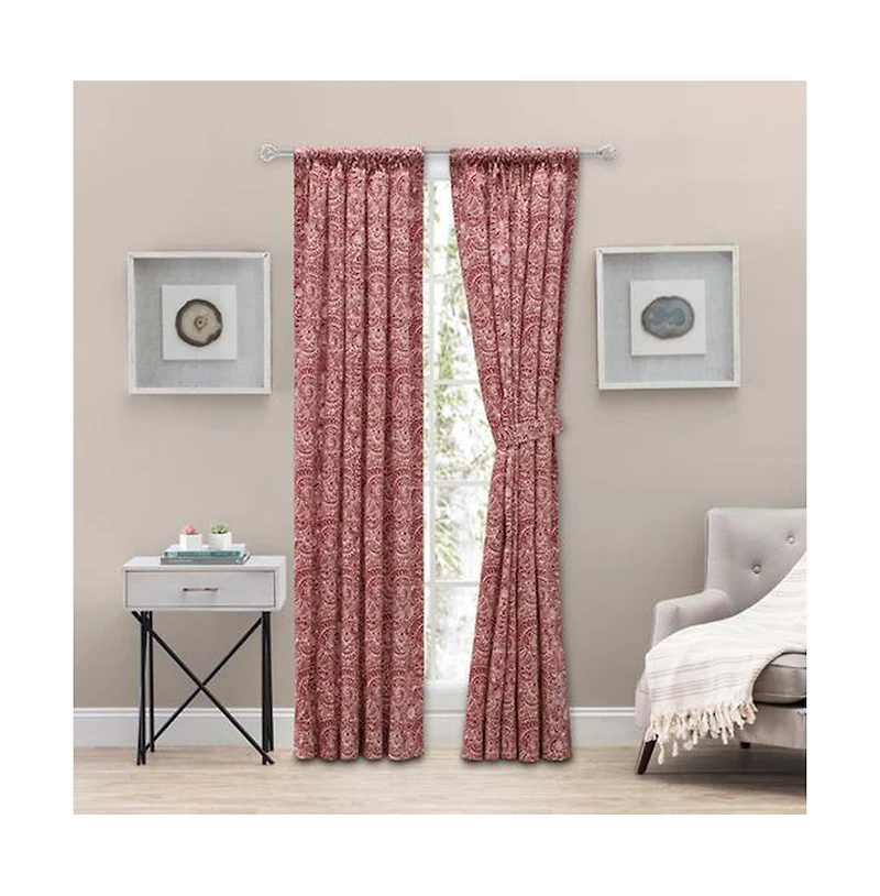 Ellis Curtain Segovia Printed Paisley Pattern on Ground 1.5" Rod Pocket High Quality Tailored Tiers 50"x36" Red