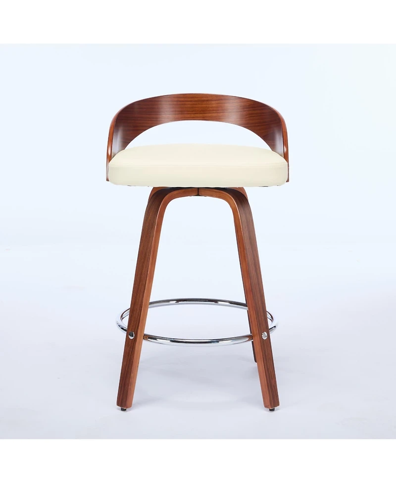 Casainc Set of 2 Swivel Wood Bar Stools with Low Back and Cushioned Seat, 25'' Height