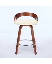 Casainc Set of 2 Swivel Wood Bar Stools with Low Back and Cushioned Seat, 25'' Height