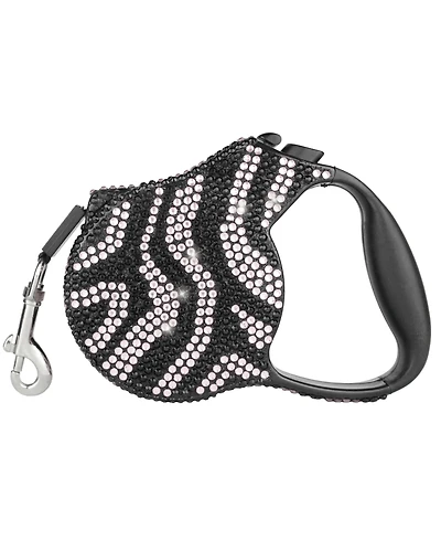 Parisian Pet Crystal Retractable Zebra Silver Leash