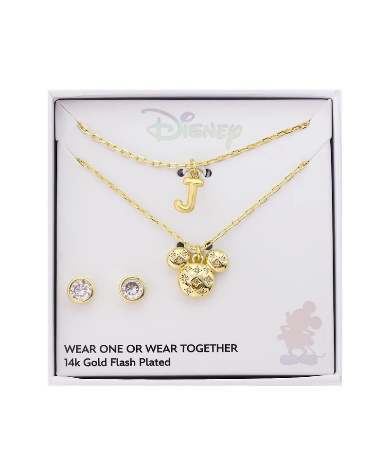 Disney Mickey Mouse Cubic Zirconia Initial Pendant Necklace and Earring Set