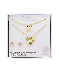 Disney Mickey Mouse Cubic Zirconia Initial Pendant Necklace and Earring Set