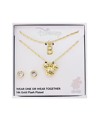 Disney Mickey Mouse Cubic Zirconia Initial Pendant Necklace and Earring Set