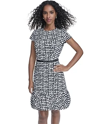 Calvin Klein Women's Bubble Hem Belted Crewneck Dress