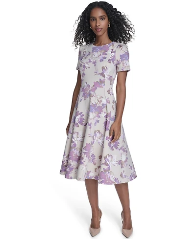 Calvin Klein Women's Short-Sleeve Scuba Midi Dress