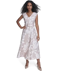 Calvin Klein Women's Scuba Belted V-Neck Midi Dress