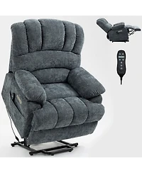 Clihome 23" Seat Width and High Back Large Size Blue Chenille Power Lift Recliner Chair with 8-Point Vibration Massage and Lumbar Heating