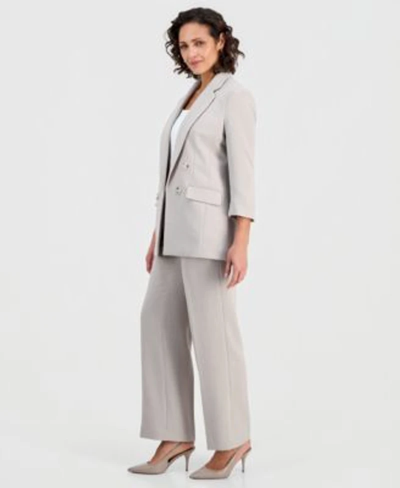 Kasper Womens Double Breasted Open Front Blazer High Rise Wide Leg Pants