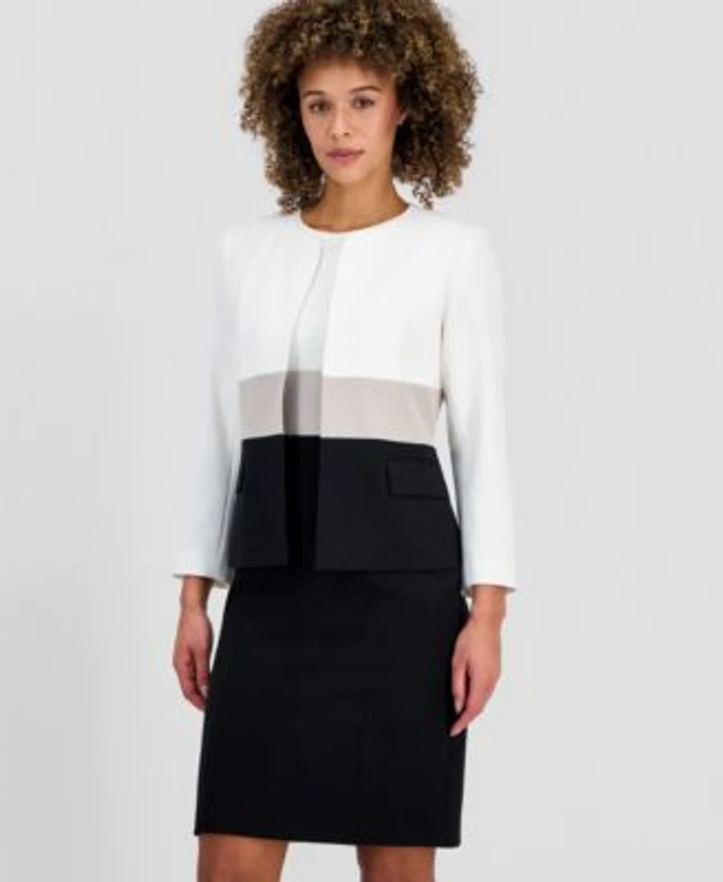 Kasper Womens Colorblock Open Front Blazer Colorblock Sleeveless Sheath Dress