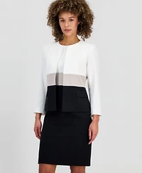 Kasper Womens Colorblock Open Front Blazer Colorblock Sleeveless Sheath Dress