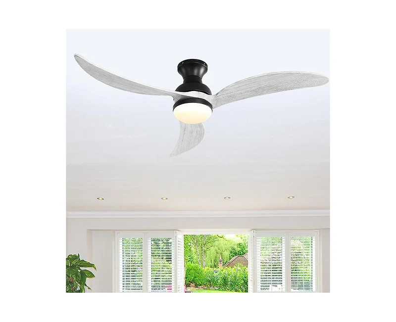 Sofucor 52-inch Modern Classic Black 3-Blade Flush Mount with Intelligent Remote Control and Light