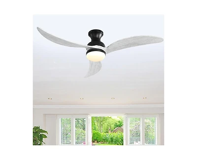 Sofucor 52-inch Modern Classic Black 3-Blade Flush Mount with Intelligent Remote Control and Light