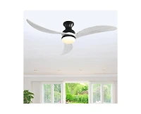 Sofucor 52-inch Modern Classic Black 3-Blade Flush Mount with Intelligent Remote Control and Light