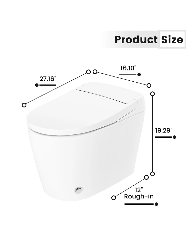 Casainc Smart Elongated One-Piece Bathroom Fixture With Heated Seat, Auto Flush Night Light And Deodorizer