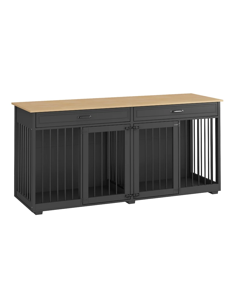 Homsee Dog Crate, Large Wooden Dog House with 2 Drawers, Dog Cage for Large Medium Dogs
