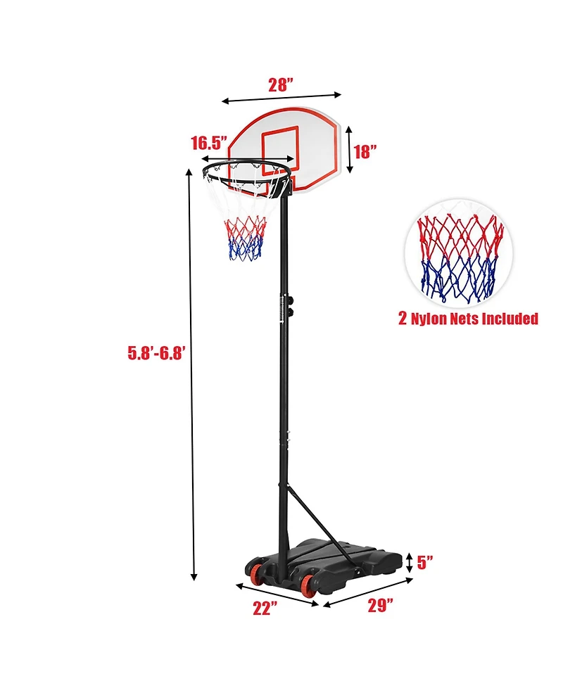 Sugift Adjustable Basketball Hoop System Stand with Wheels