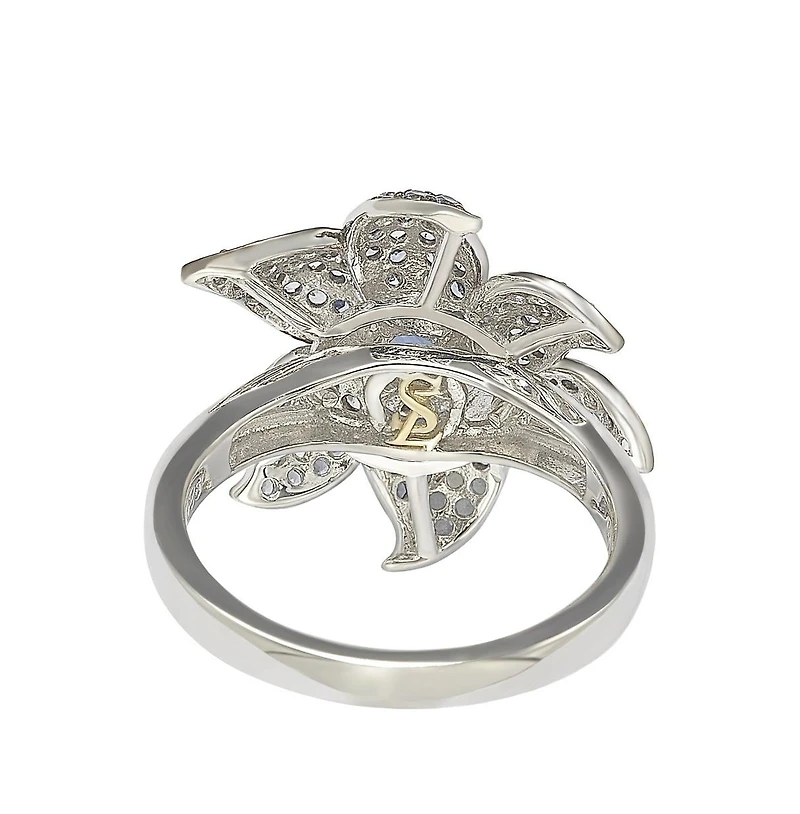 Suzy Levian Sterling Silver Sapphire & Created White Sapphire Exotic Flower Ring
