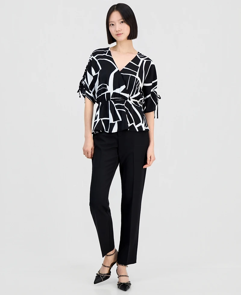 I.n.c. International Concepts Women's Printed Surplice-Neck Elbow-Sleeve Blouse, Macy's Exclusive
