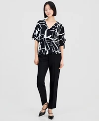 I.n.c. International Concepts Women's Printed Surplice-Neck Elbow-Sleeve Blouse, Macy's Exclusive