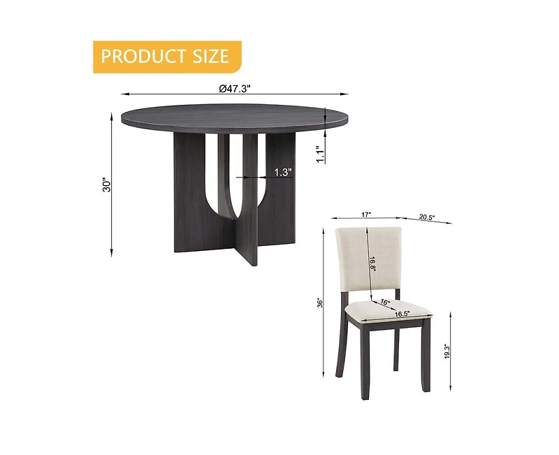 Casainc 5-Piece Round Dining Set with 47.3 Inch Table and 4 Upholstered Chairs
