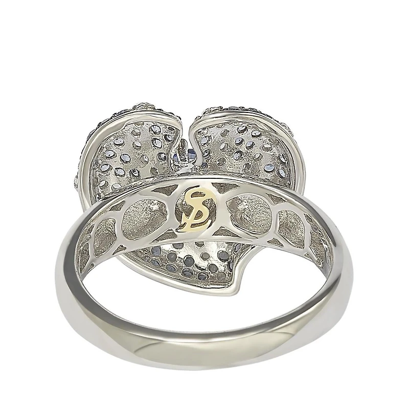 Suzy Levian Sterling Silver Sapphire Pave Whimsical Heart Leaf Ring