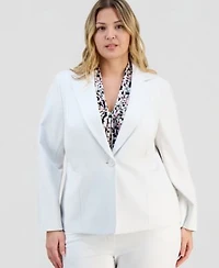 Kasper Plus Size Notch Collar Seamed One Button Jacket Pull On Straight Leg Pants