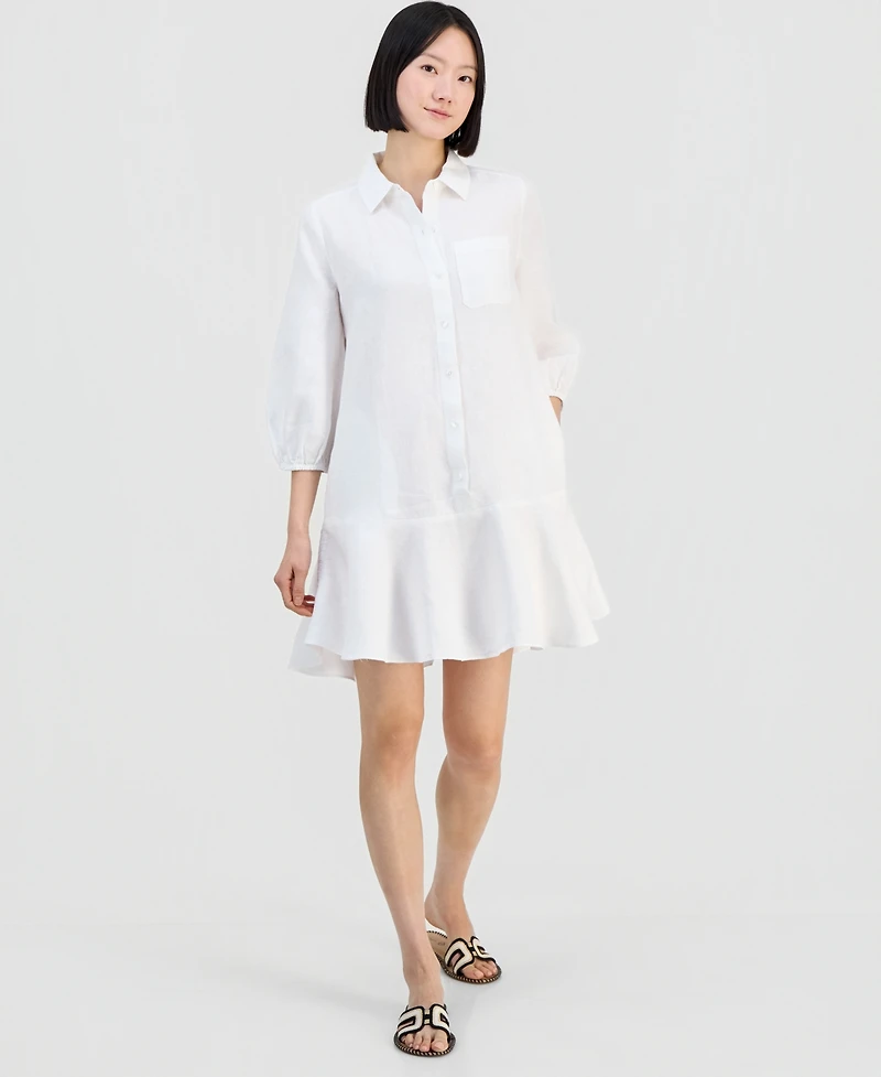 Charter Club Women's 100% Linen Flounce Shirtdress, Created for Macy's