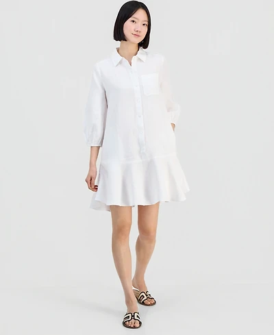 Charter Club Women's 100% Linen Flounce Shirtdress, Created for Macy's