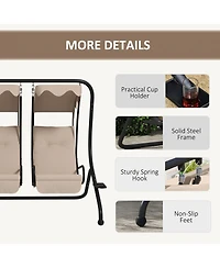 Outsunny 2-Seat Patio Swing Chair w/ Removable Canopy & Cup Holders,