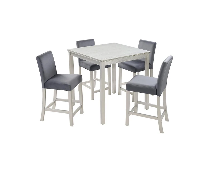 Casainc 5-Piece Silver Grey Counter Height Crystal Accent Dining Set with Square Wood Table and 4 Upholstered Chairs