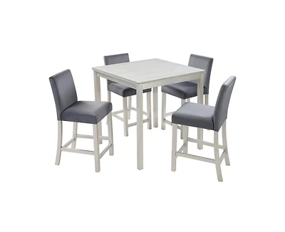 Casainc 5-Piece Silver Grey Counter Height Crystal Accent Dining Set with Square Wood Table and 4 Upholstered Chairs