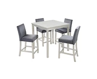 Casainc 5-Piece Silver Grey Counter Height Crystal Accent Dining Set with Square Wood Table and 4 Upholstered Chairs