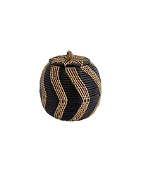 Storied Home Decorative Handwoven Rattan Storage Basket Storage with Lid, Tan and Black