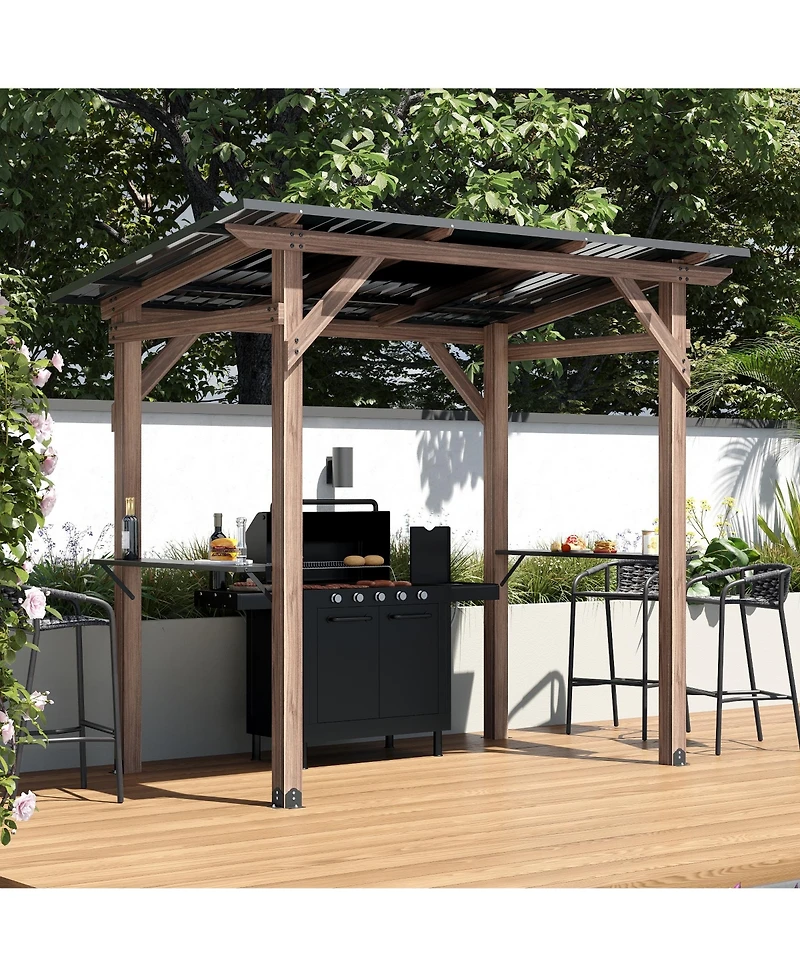 Homsee 8.6x5 Ft Cedar Wood & Galvanized Steel Roof Gazebo with Shelves Umbrellas Canopies & Awnings