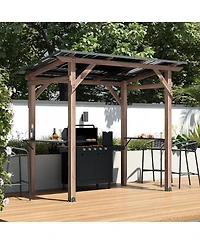 Homsee 8.6x5 Ft Cedar Wood & Galvanized Steel Roof Gazebo with Shelves Umbrellas Canopies & Awnings