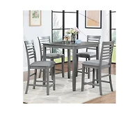 sumyeg 5-Piece Grey Counter Height Kitchen Dining Set with Square Wood Table and 4 Upholstered Chairs