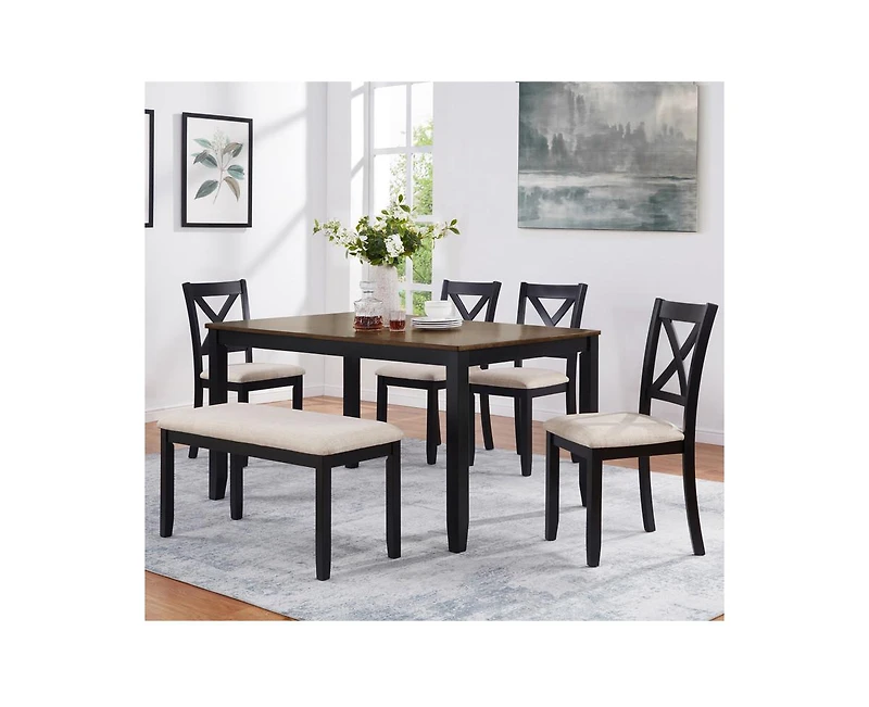 Casainc 6-Piece Classic Farmhouse Wood Dining Set with Table and Bench