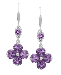 Macy's Genuine Amethyst Flower Drop Dangle Earrings (6 ct. t.w.) in Sterling Silver