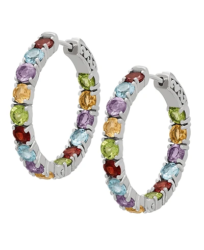 Macy's Multi-Stones Inside-Out Hoop Earrings (7-5/8 ct. t.w.) in Sterling Silver