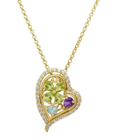 Macy's Multi-Stone (1.27 ct. t.w.) Heart Pendant Necklace in 14k Gold Over Sterling Silver