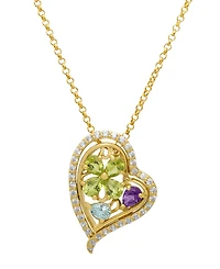 Macy's Multi-Stone (1.27 ct. t.w.) Heart Pendant Necklace in 14k Gold Over Sterling Silver