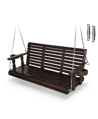 Mega Casa Wooden Porch Swing 3-Seater, High Backrest and Deep Seat, Bench with Cupholders, for Outdoor Patio Garden (Cedar Tone, 5 Ft Extra Larg