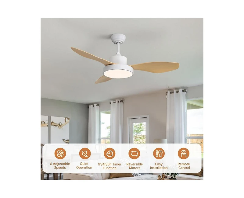 Sofucor 47-inch Modern White 3 Blades Ceiling Fan with Six-Speed Remote Control and Timing Function and Light Kit
