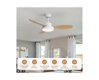 Sofucor 47-inch Modern White 3 Blades Ceiling Fan with Six-Speed Remote Control and Timing Function and Light Kit