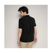 Campus Sutra Men's Jet Black Fleece Striped Shirt