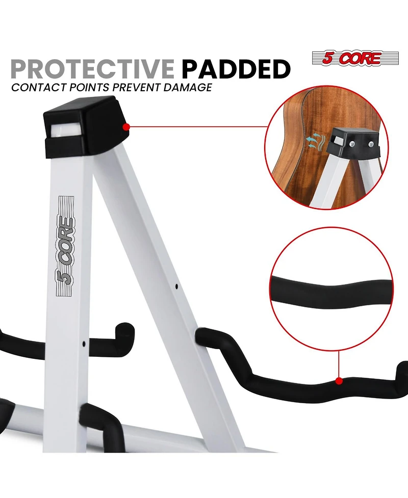 5 Core Double Guitar Stand Floor Adjustable A Frame Folding Acoustic Electric Guitars Holder Stands Gss 2N1 Wh